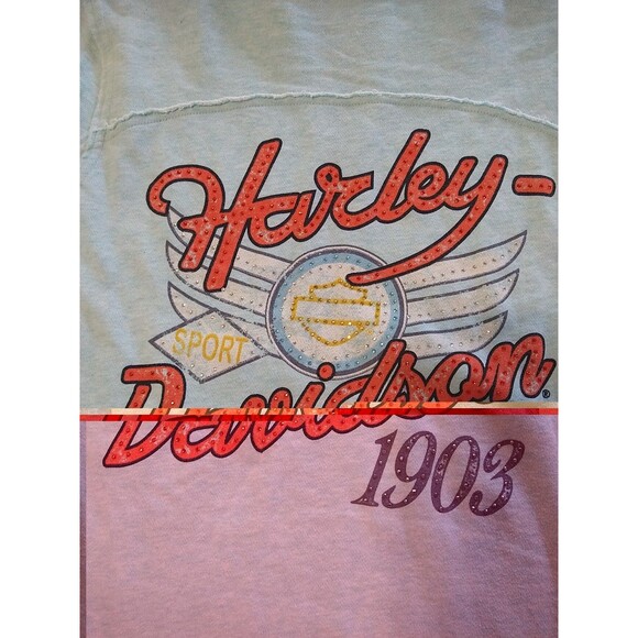 Harley-Davidson Rhinestone Hooded Jacket Blue Medium Motorcycle Y2K - Picture 15 of 15